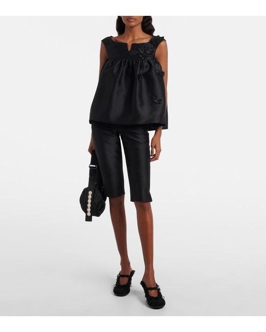 ShuShu/Tong Black Floral-Applique Top