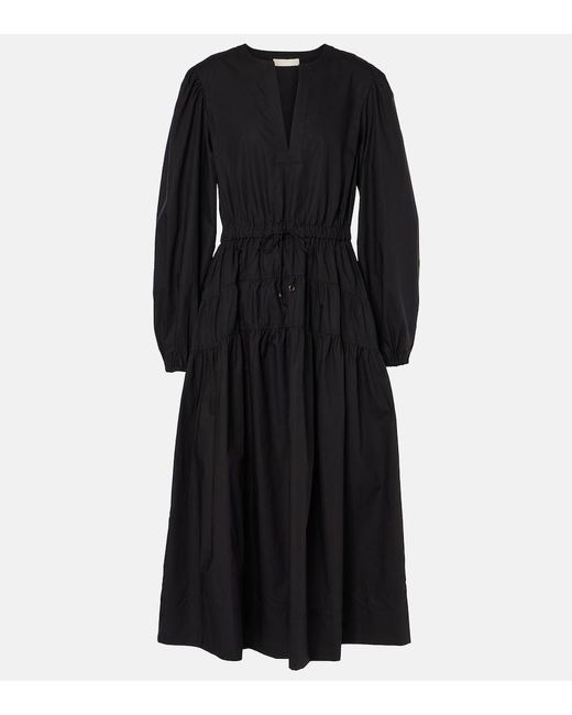Ulla Johnson Black Aurelie Pleated Cotton Midi Dress