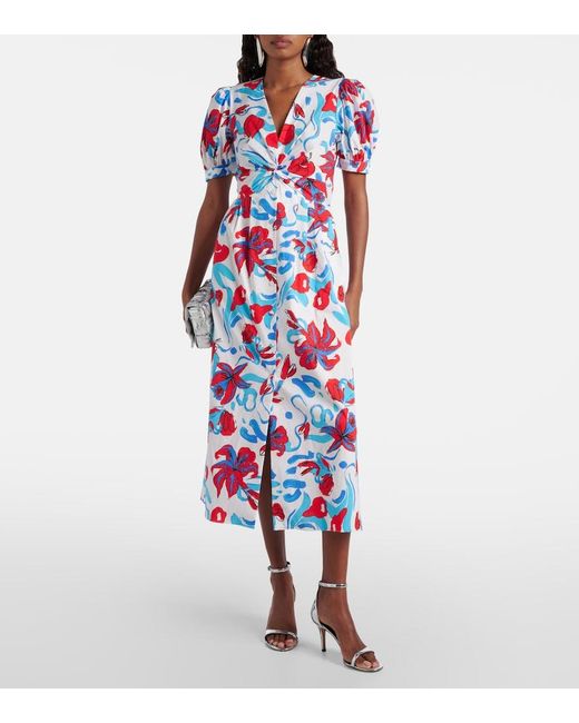 Diane von Furstenberg White Heather Floral Cotton-Blend Midi Dress