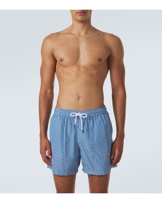 Fedeli Blue Madeira Printed Swim Trunks for men