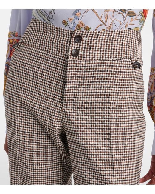 Etro Gray Checked Wool-Blend Cropped Flared Pants