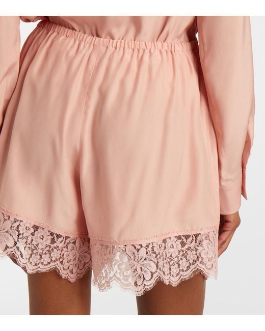 Stella McCartney Pink Lace-Trimmed Silk Shorts