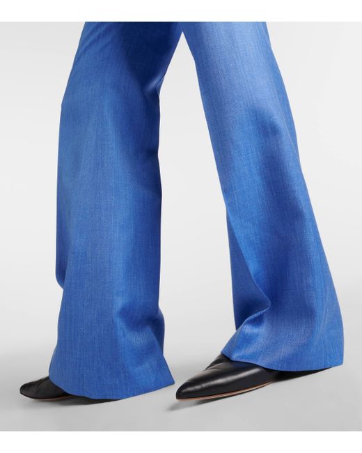 Gabriela Hearst Blue Vesta Wool, Silk, And Linen Flared Pants
