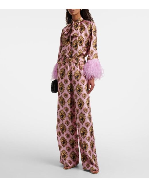 Dolce & Gabbana Pink Printed High-Rise Silk Palazzo Pants
