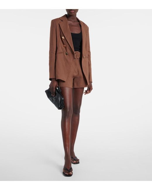 Veronica Beard Brown Piper Belted Linen-Blend Shorts
