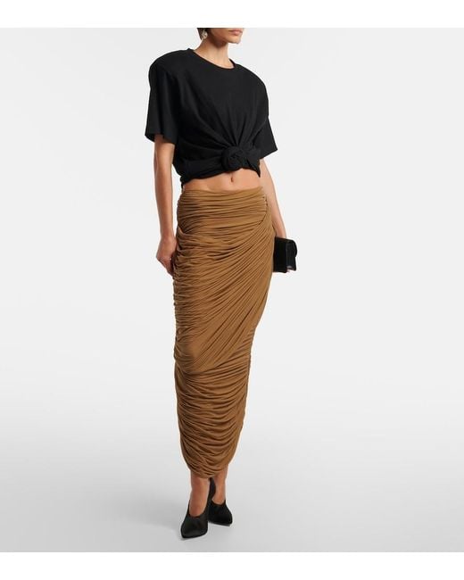 Magda Butrym Brown Draped Ruched Jersey Midi Skirt