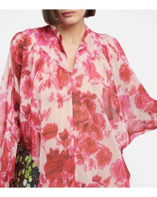 Dries Van Noten Red Bedrucktes Maxikleid