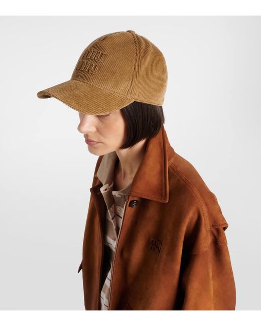 Miu Miu Brown Cotton Velvet Baseball Cap