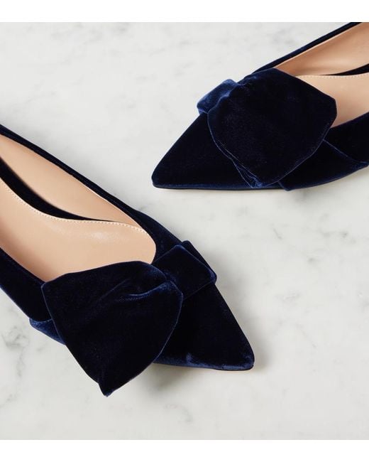 Gianvito Rossi Blue Bow-Detail Velvet Ballet Flats
