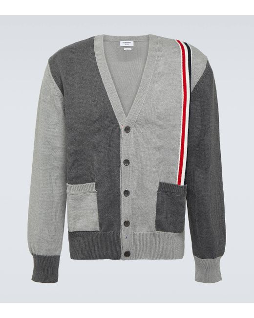 Thom Browne Gray Rwb Stripe Colorblocked Cotton Cardigan for men