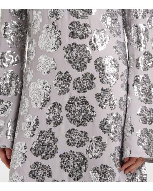 ROTATE BIRGER CHRISTENSEN Gray Floral Sequined Chiffon Maxi Dress