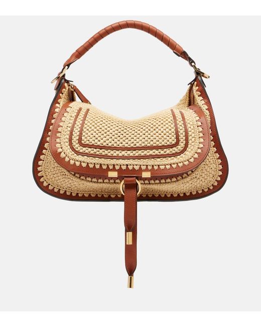 Chloé Brown Marcie Small Raffia-Effect Shoulder Bag