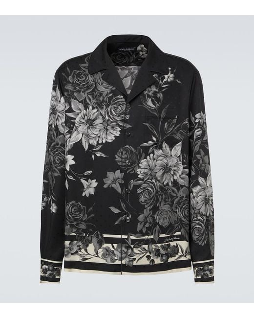 Dolce & Gabbana Black Floral Polka-Dot Silk Shirt for men