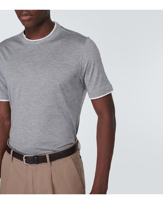 T-shirt in seta e cotone di Brunello Cucinelli in Gray da Uomo