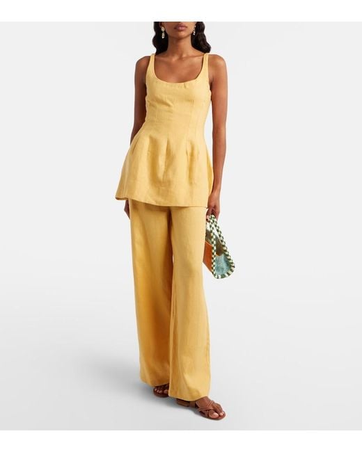 Faithfull The Brand Yellow Syna Linen Wide-Leg Pants