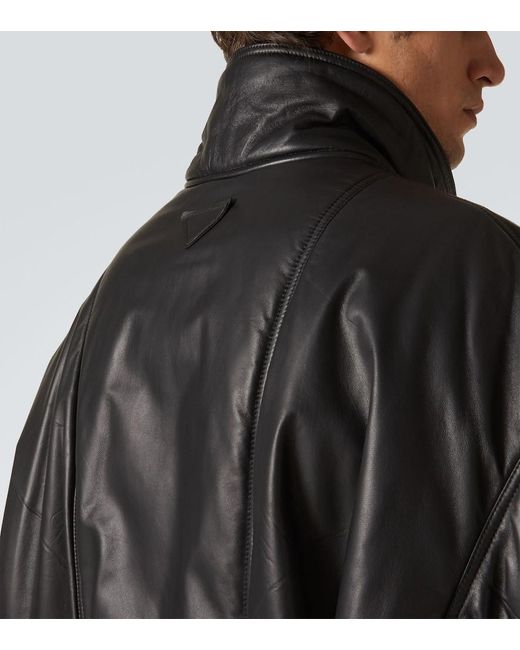 Prada Black Oversized Padded Leather Bomber Jacket for men