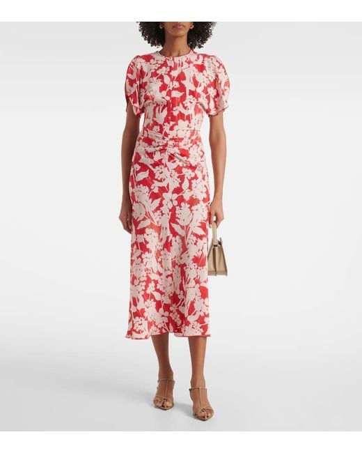 Abito Midi Con Stampa Floreale di Victoria Beckham in Red