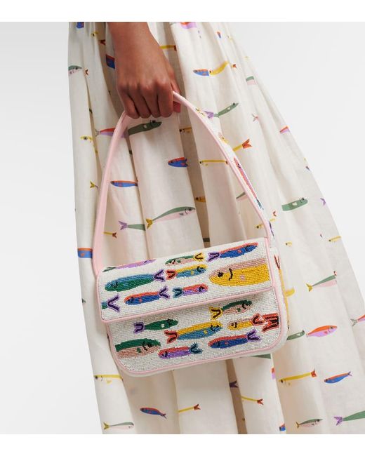 Staud White Tommy Beaded Shoulder Bag