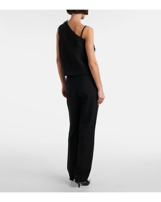Totême Black One-Shoulder Shearling-Trimmed Top