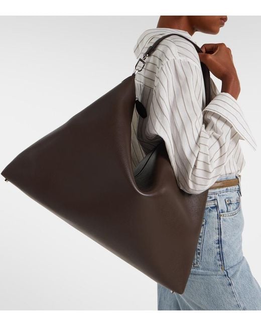 Totême Black Bevel Leather Tote Bag