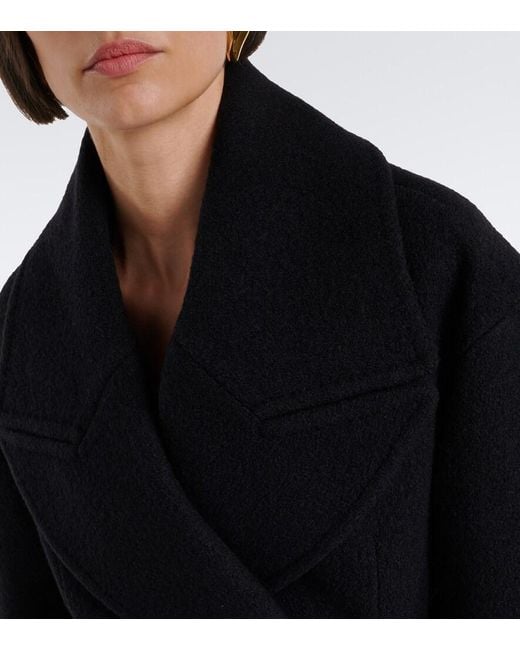 Balmain Black Double-Breasted Virgin Wool Coat