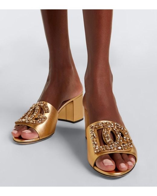 Dolce & Gabbana Natural Dg Embellished Metallic Leather Mules