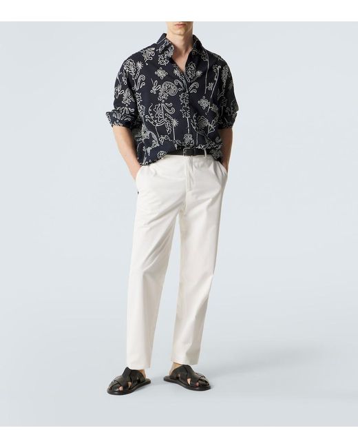 Giorgio Armani Blue Printed Cotton Seersucker Shirt for men