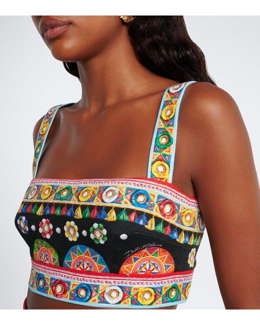 Dolce & Gabbana Multicolor Carretto Cotton Crop Top