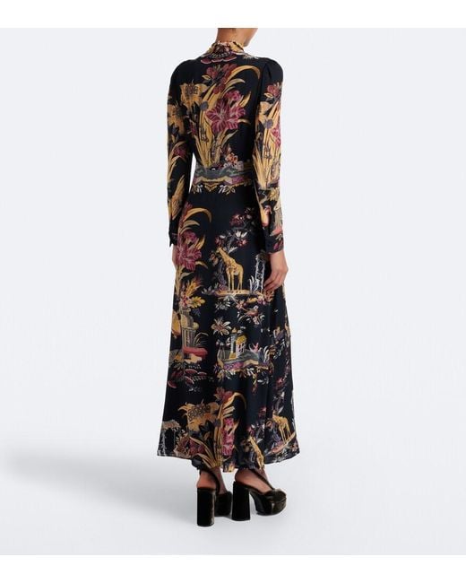 Etro Black Printed Crepe De Chine Maxi Dress