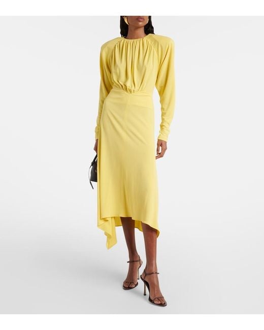 Stella McCartney Yellow Draped Jersey Midi Dress