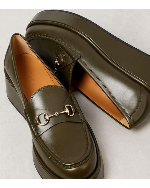 Gucci Green Horsebit Wedge Loafer, Size 35 It