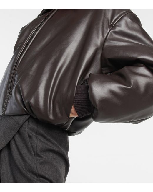 Acne Studios Onnea Faux Leather Down Bomber Jacket in Dark Brown