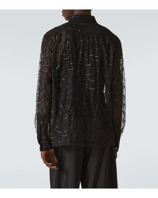 Bode Black Pewter Shoal Sequined Mesh Shirt for men