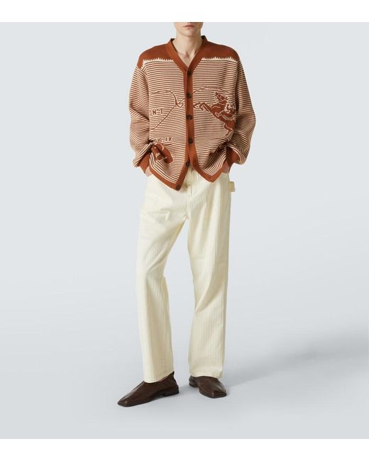 Bode Brown Buckaroo Striped Cotton Cardigan for men