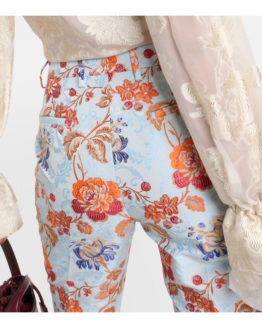 Etro Red Floral Jacquard Pants