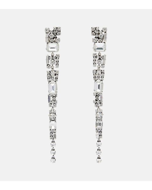 Saint Laurent White Crystal-Embellished Clip-On Earrings