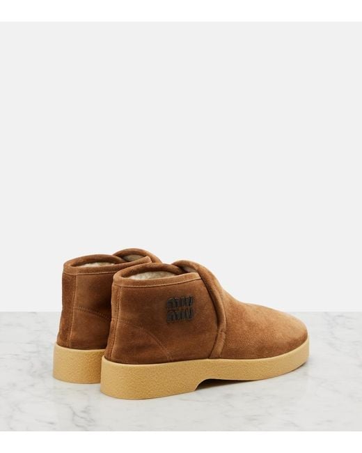 Miu Miu Brown Shearling-Lined Suede Boots