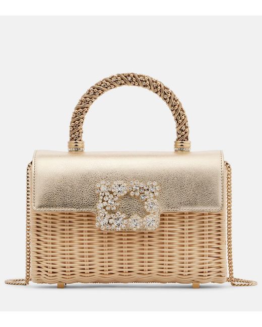 Roger Vivier Metallic Jewel Efflorescence Mini Rattan Tote Bag