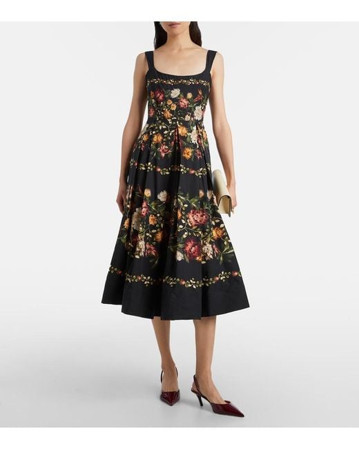 Agua Bendita Black Alcaparra Floral Cotton Midi Dress