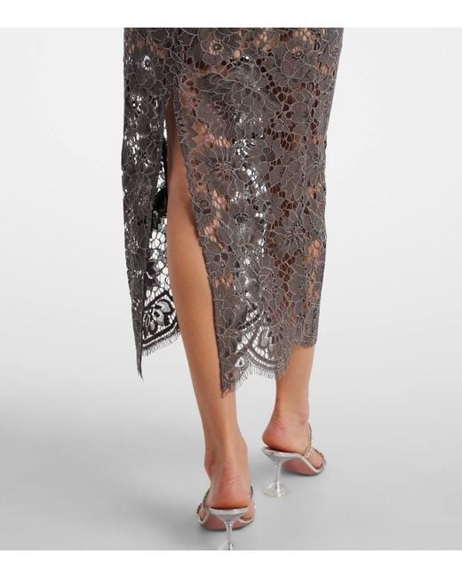 Self-Portrait Gray Floral Lace Midi Dress