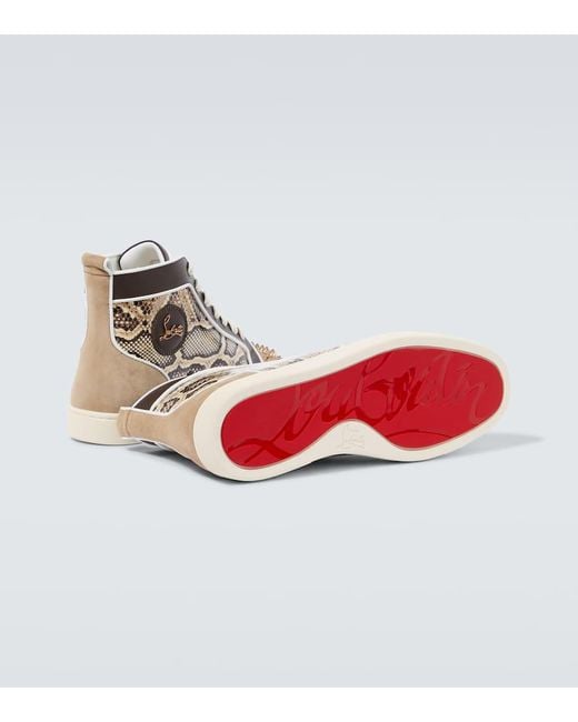 Christian Louboutin Brown Lou Spikes Orlato Flat Leather High-Top Trainers for men