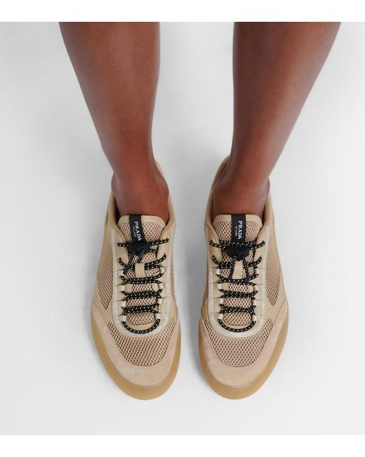 Prada Brown Speedrock Leather-Trimmed Sneakers