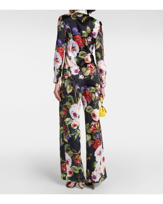 Dolce & Gabbana Black Floral Silk-blend Satin Shirt