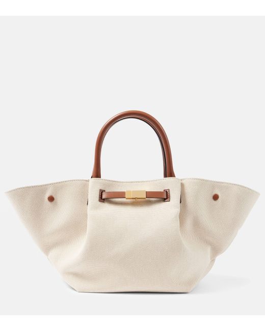 DeMellier London Natural New York Midi Leather-trimmed Canvas Tote Bag