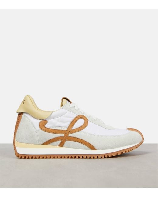 Loewe White Flow Runner Monogram-embroidered Suede Low-top Trainers