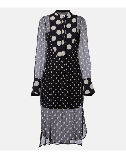 Nina Ricci Black Polka-Dot Semi-Sheer Silk Midi Dress