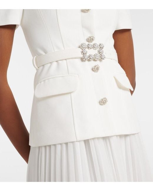 Self-Portrait White Belted Plisse Crepe Maxi Dress