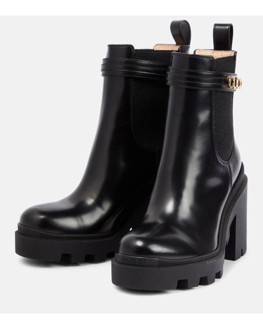 Gucci Black Logo Leather Chelsea Boots