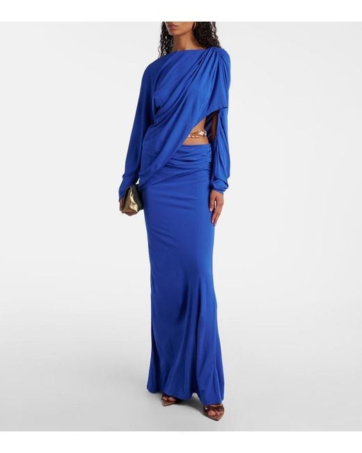Christopher Esber Blue Encased Nature Draped Jersey Gown