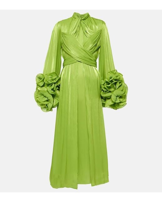 Costarellos Green Draped Ruffle-trimmed Midi Dress